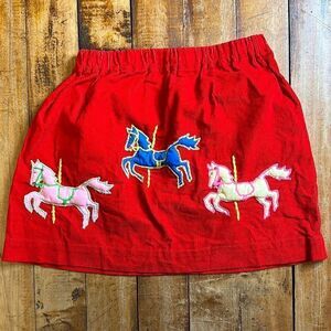Girls size medium red skirt Vintage corduroy horses carousel